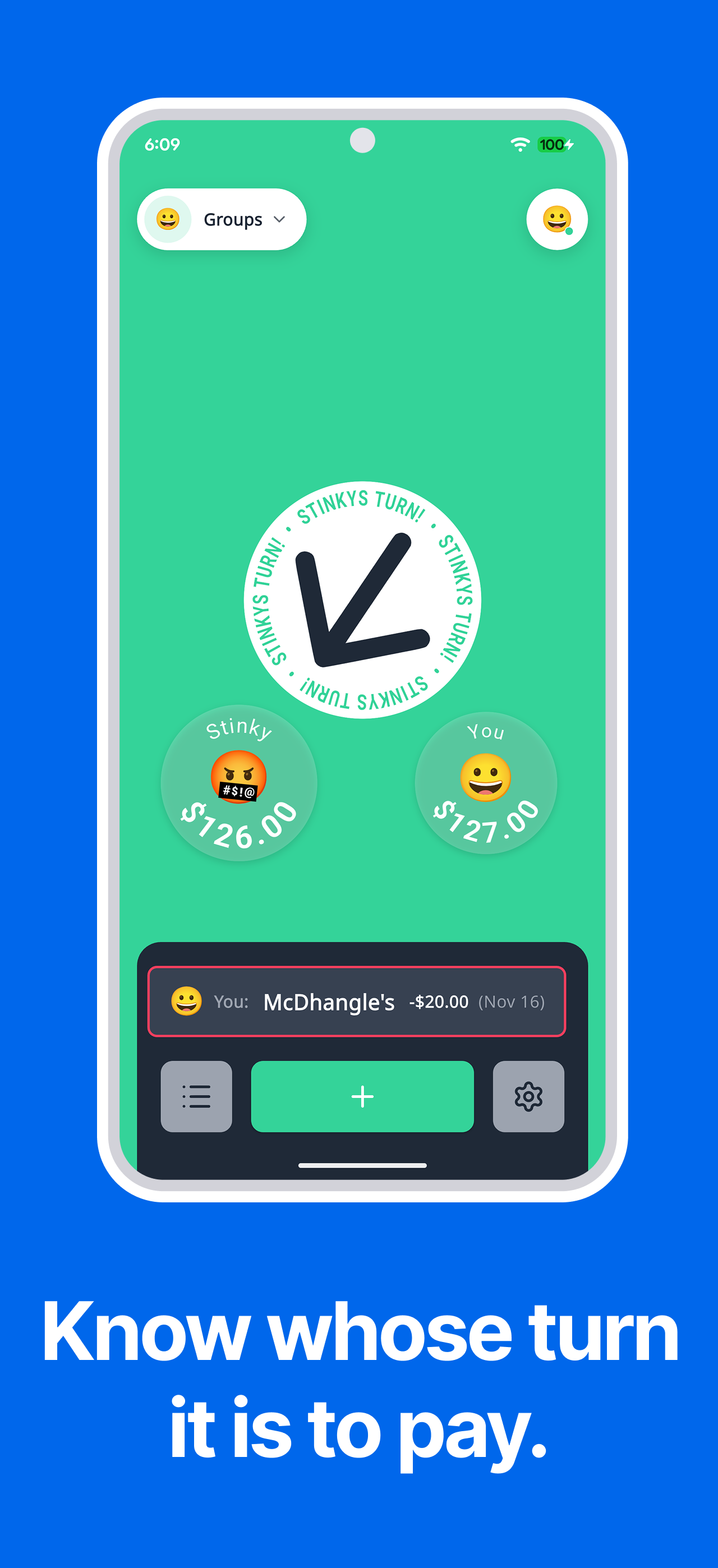 UrTurn app screenshot showing whose turn is next